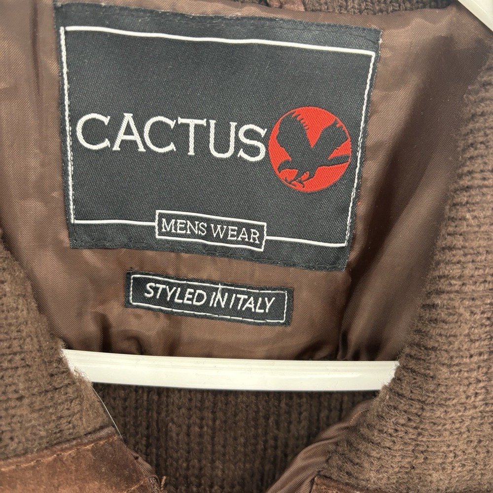 80s Cactus Mens XL Suede Leather Cable Knit Jacket Brown Full Zip Italy Style - Picture 9 of 14
